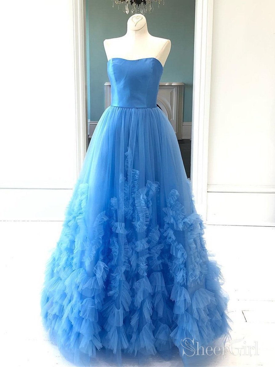 juniors blue dresses Strapless Junior Prom Ruffled Skirt Cheap Sweet 16 Dress ARD2089 Dress Michael Kors Woman Sweedp Train 8 sexy dress Size::14