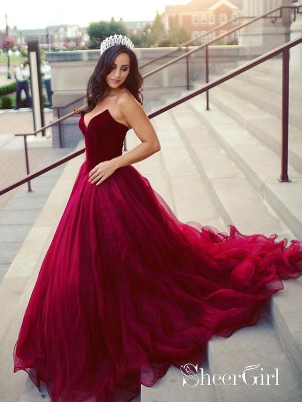 Strapless Burgundy Prom Dresses Cheap Plus Size Maroon Quinceanera Dre –  SheerGirl