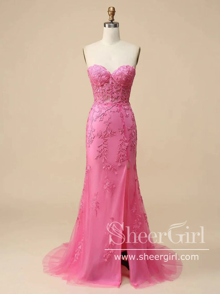 Strapless Hot Pink Mermaid Prom Dresses Corset Back Pageant Formal Dress ARD2899-SheerGirl