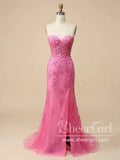 Strapless Hot Pink Mermaid Prom Dresses Corset Back Pageant Formal Dress ARD2899-SheerGirl