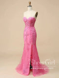 Strapless Hot Pink Mermaid Prom Dresses Corset Back Pageant Formal Dress ARD2899-SheerGirl