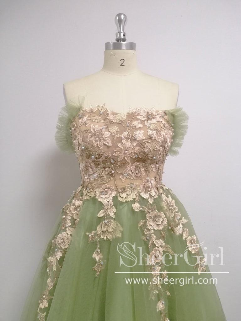 Strapless Light Blue Homecoming Dresses Lace Applique Beaded Formal Dress ARD2420-SheerGirl