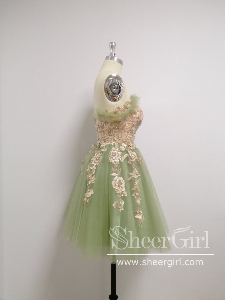 Strapless Light Blue Homecoming Dresses Lace Applique Beaded Formal Dress ARD2420-SheerGirl