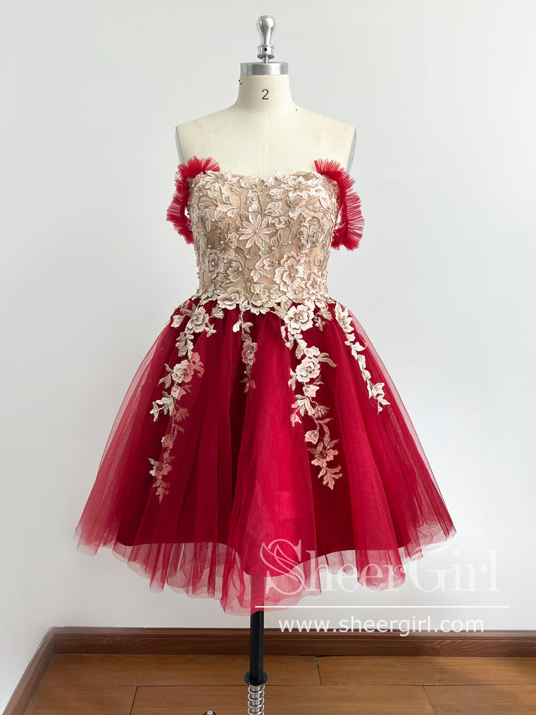 Strapless Light Blue Homecoming Dresses Lace Applique Beaded Formal Dress ARD2420-SheerGirl