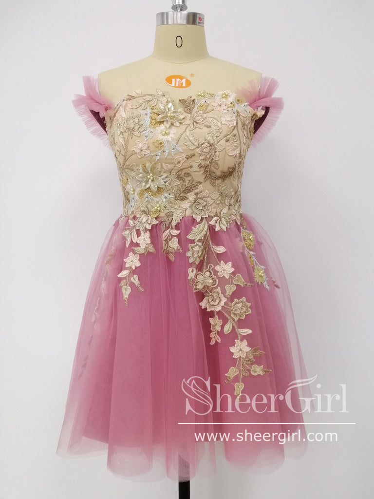 Strapless Light Blue Homecoming Dresses Lace Applique Beaded Formal Dress ARD2420-SheerGirl