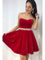 Strapless Red Homecoming Dresses Velvet Rhinestone Cheap Black Homecoming Dresses APD3479