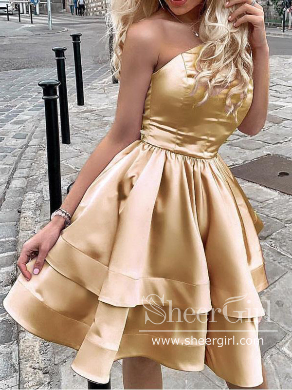 Strapless Simple Short Homecoming Dress Satin Prom Dress ARD2773-SheerGirl