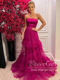Strapless Simple Tulle Prom Dress Satin Bodice A Line Prom Dress ARD2712-SheerGirl