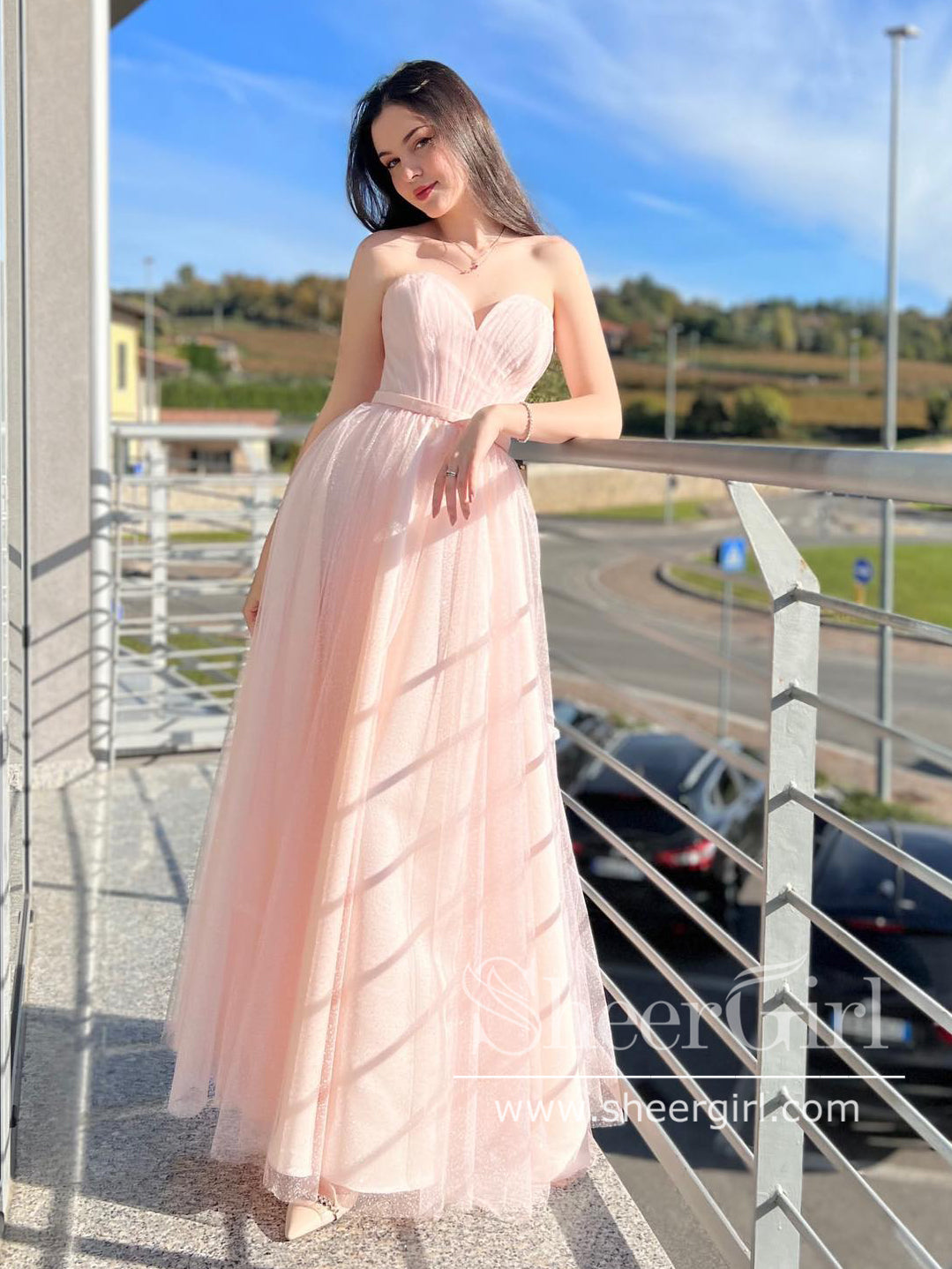 Strapless Sparkly Tulle Long Evening Dress Peach A-Line Floor Length Prom Dress ARD2893 Strapless Sparkly Tulle Long Evening Dress Peach A-Line Floor Length Prom Dress ARD2893