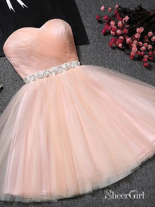 Strapless Sweetheart Neck Homecoming Dress Blush Pink Tulle Short Prom –  SheerGirl