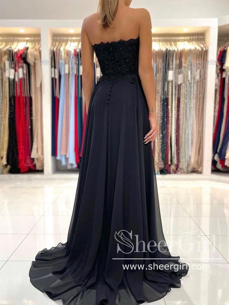 Strapless Sweetheart Neck Prom Gown with High Slit Black Prom Dress ARD2866-SheerGirl