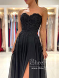 Strapless Sweetheart Neck Prom Gown with High Slit Black Prom Dress ARD2866-SheerGirl