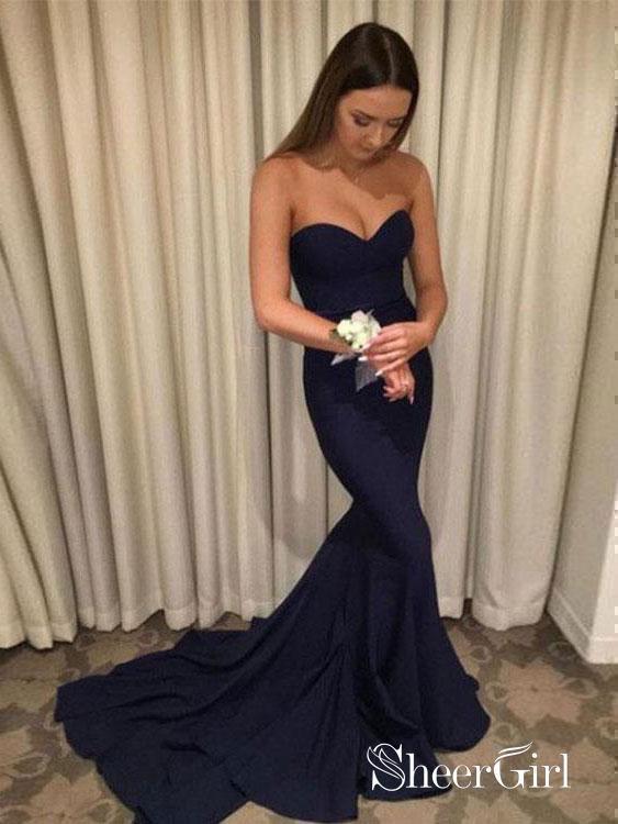 Strapless Sweetheart Neck Sexy Navy Mermaid Prom Dresses with Train ARD1000 Strapless Sweetheart Neck Sexy Navy Mermaid Prom Dresses with Train ARD1000
