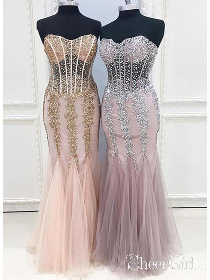 Strapless Vintage Mermaid Prom Dresses Beaded Long 20's Party Formal Dresses ARD1065-SheerGirl