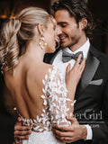 Stunning Leaves Lace Boho Wedding Dresses Long Sleeve Tulle Bridal Dress AWD1945-SheerGirl