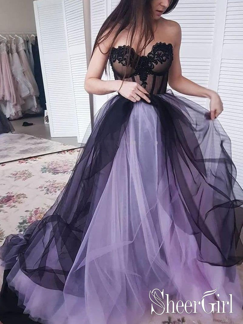 Sweet Heart Black Contrast Lilac Tulle Formal Dresses Appliqued Bodice –  SheerGirl