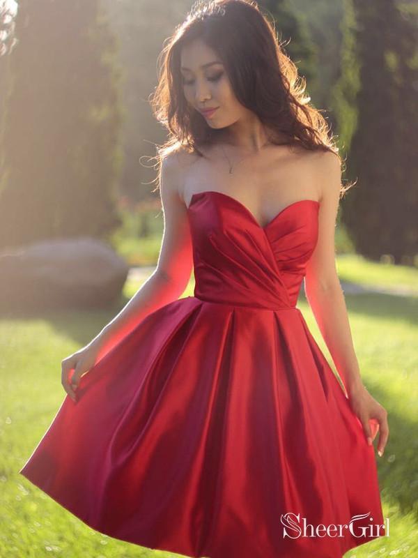 Sweetheart A Line Red Homecoming Dresses 2018 Fit and Flare Mini