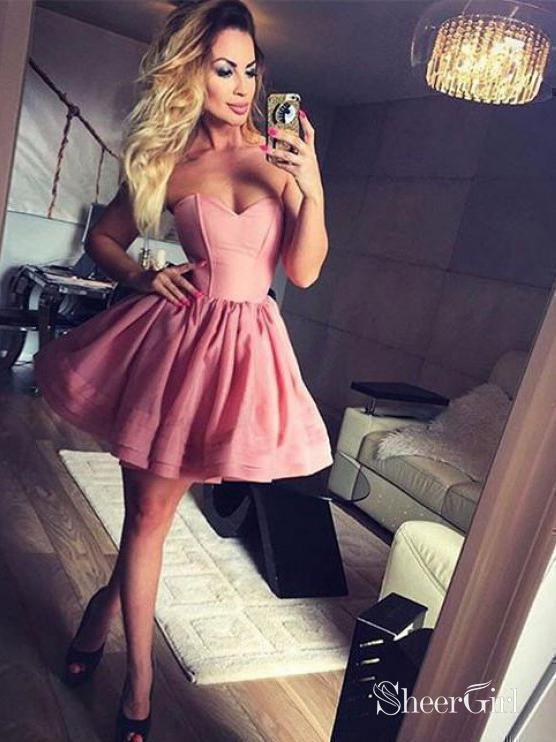 Sweetheart Neck A Line Homecoming Dresses Pink Mini Cocktail Dress ARD1500-SheerGirl