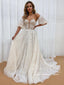 Vestido de novia de lunares con escote corazón y mangas abullonadas desmontables AWD1914
