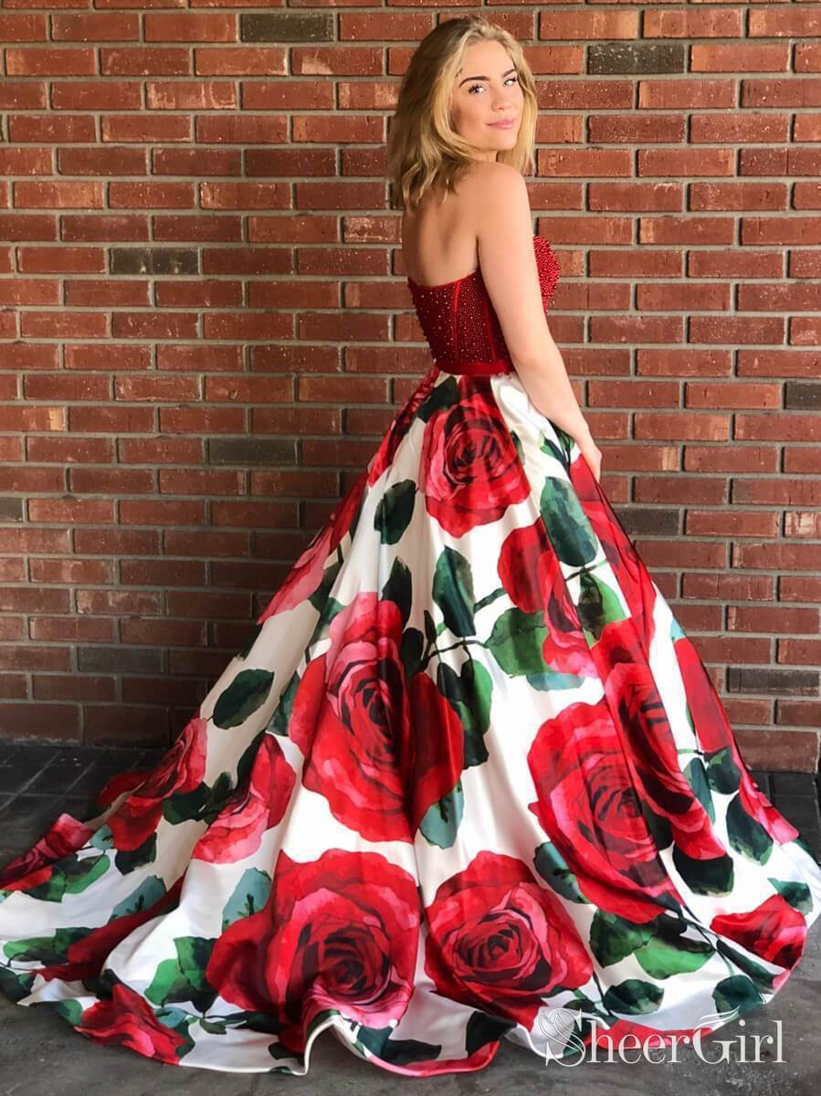 Sweetheart Neck Beaded Burgundy Floral Prom Dresses 2019 ARD1956 Sweetheart Neck Beaded Burgundy Floral Prom Dresses 2019 ARD1956