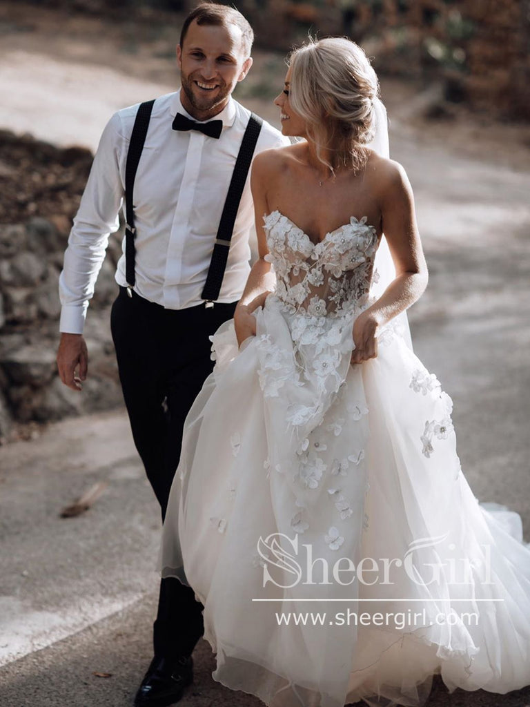 Sweetheart Neck Boho Wedding Dresses Appliqued Wedding Gowns AWD1325-SheerGirl