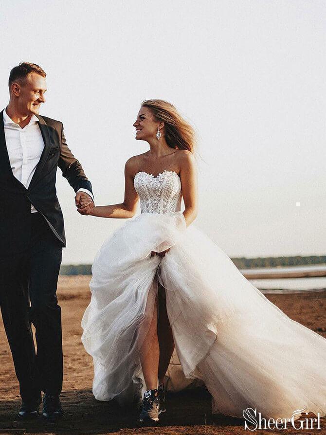 Sweetheart Neck Boho Wedding Dresses Lace Bodice Rustic Wedding Gown AWD1412 Sweetheart Neck Boho Wedding Dresses Lace Bodice Rustic Wedding Gown AWD1412