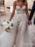 Sweetheart Neck Lace Rustic Wedding Dresses Long Tulle Beach Wedding Dress AWD1473-SheerGirl
