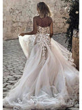 Sweetheart Neck Lace Rustic Wedding Dresses Long Tulle Beach Wedding Dress AWD1473-SheerGirl