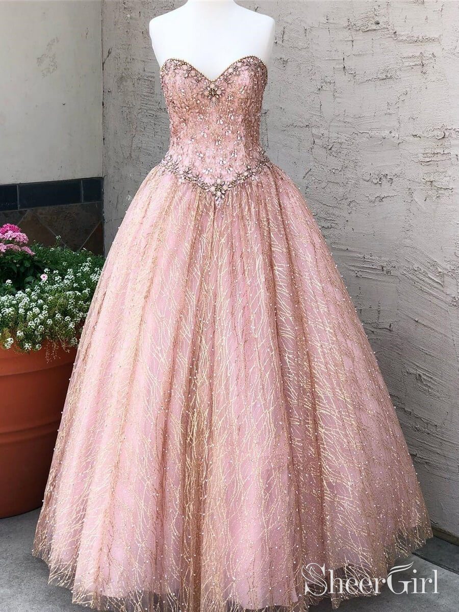 Sweetheart Neck Pink Quinceanera Dress Beaded Lace Prom Dresses ARD1960 Sweetheart Neck Pink Quinceanera Dress Beaded Lace Prom Dresses ARD1960