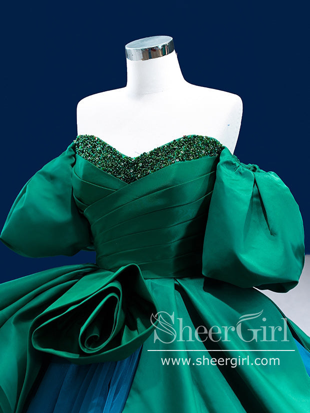 Sweetheart Neck Puff Sleeves Ball Gown Court Train Prom Dress with Drama Rose ARD2848-SheerGirl
