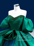 Sweetheart Neck Puff Sleeves Ball Gown Court Train Prom Dress with Drama Rose ARD2848-SheerGirl
