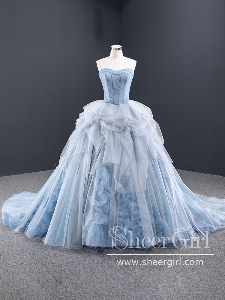 Sweetheart Neckline Ruffled Tulle Ball Gown Court Train Prom Dress with Corset Back ARD2642 Sweetheart Neckline Ruffled Tulle Ball Gown Court Train Prom Dress with Corset Back ARD2642