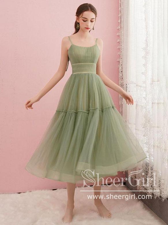 Tea Length Sage Tulle Prom Dress Homecoming Dress ARD2663 Tea Length Sage Tulle Prom Dress Homecoming Dress ARD2663