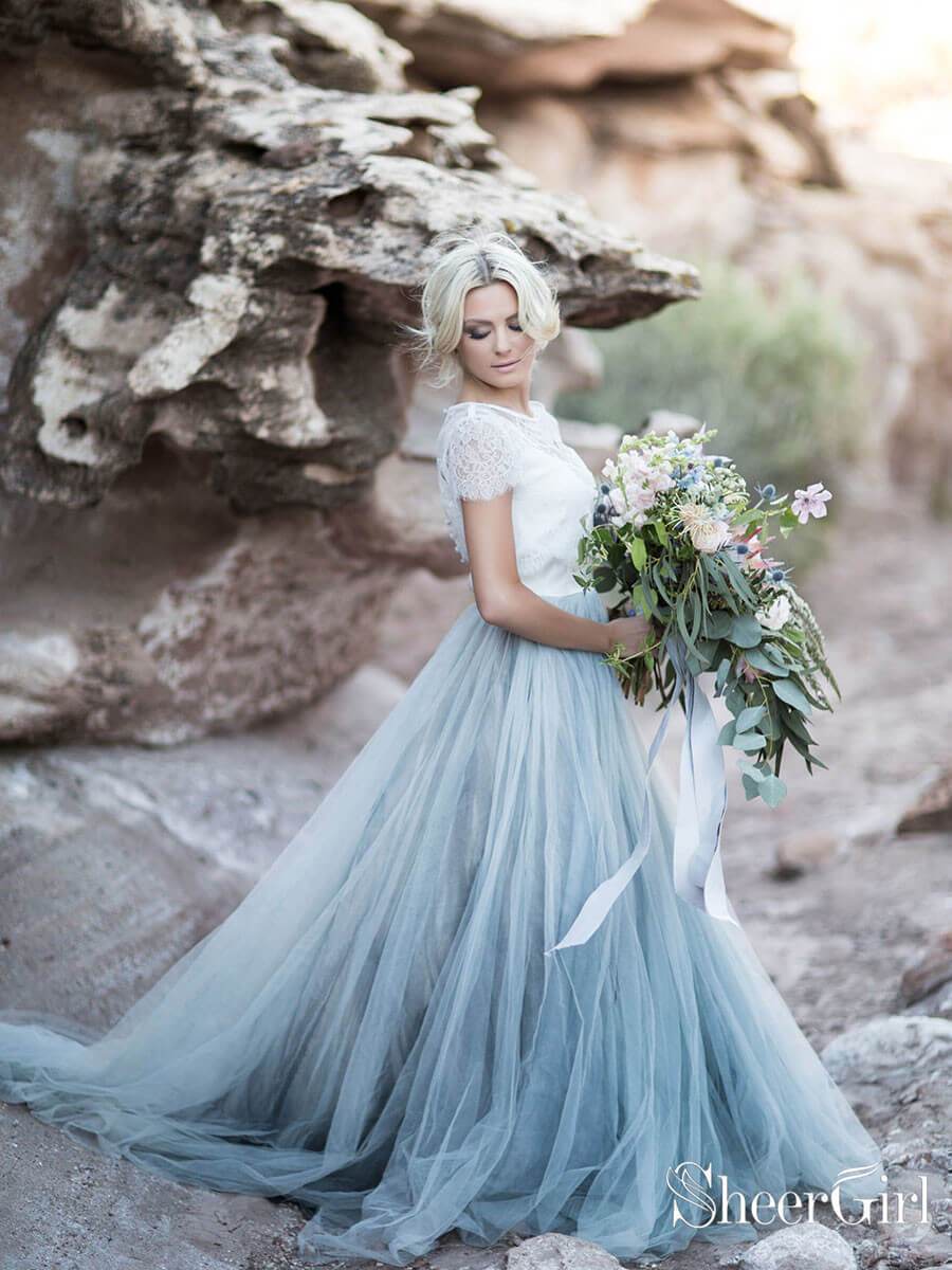 Three Piece Ombre Beach Wedding Dresses with Lace Crop Top AWD1444 Three Piece Ombre Beach Wedding Dresses with Lace Crop Top AWD1444