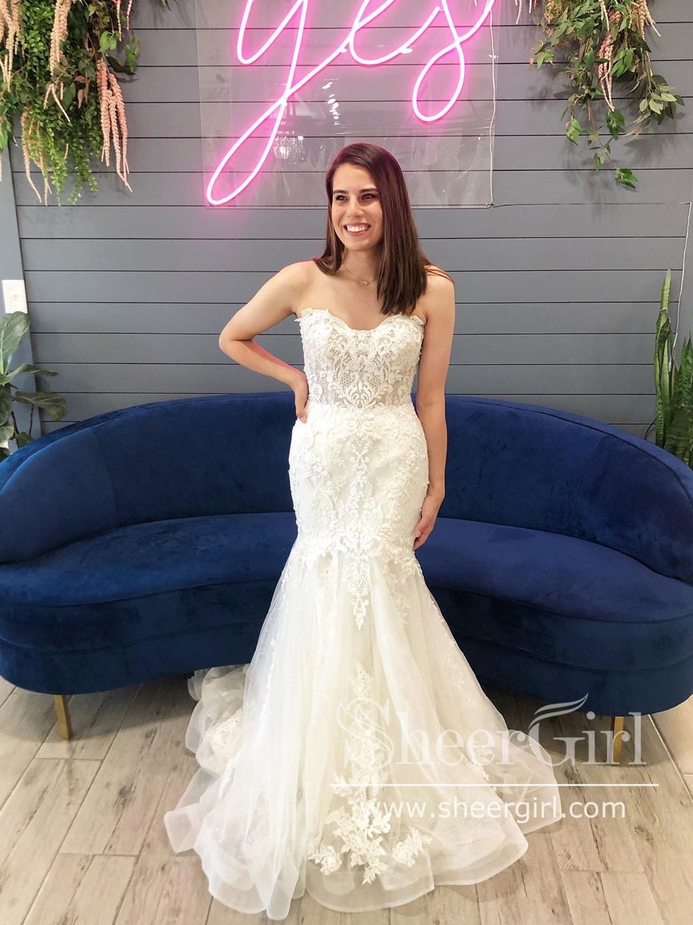 Tulle Strapless Mermaid Gown with Horsehair Trim Ulined Lace Bodice Wedding Dress AWD1756 Tulle Strapless Mermaid Gown with Horsehair Trim Ulined Lace Bodice Wedding Dress AWD1756