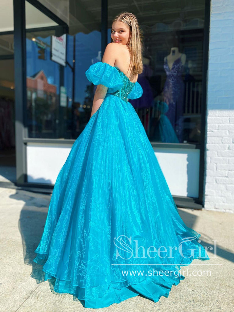 Turguoise Organza Princess Dress with Beading Bodice Ball Gown Prom Dress ARD2883-SheerGirl