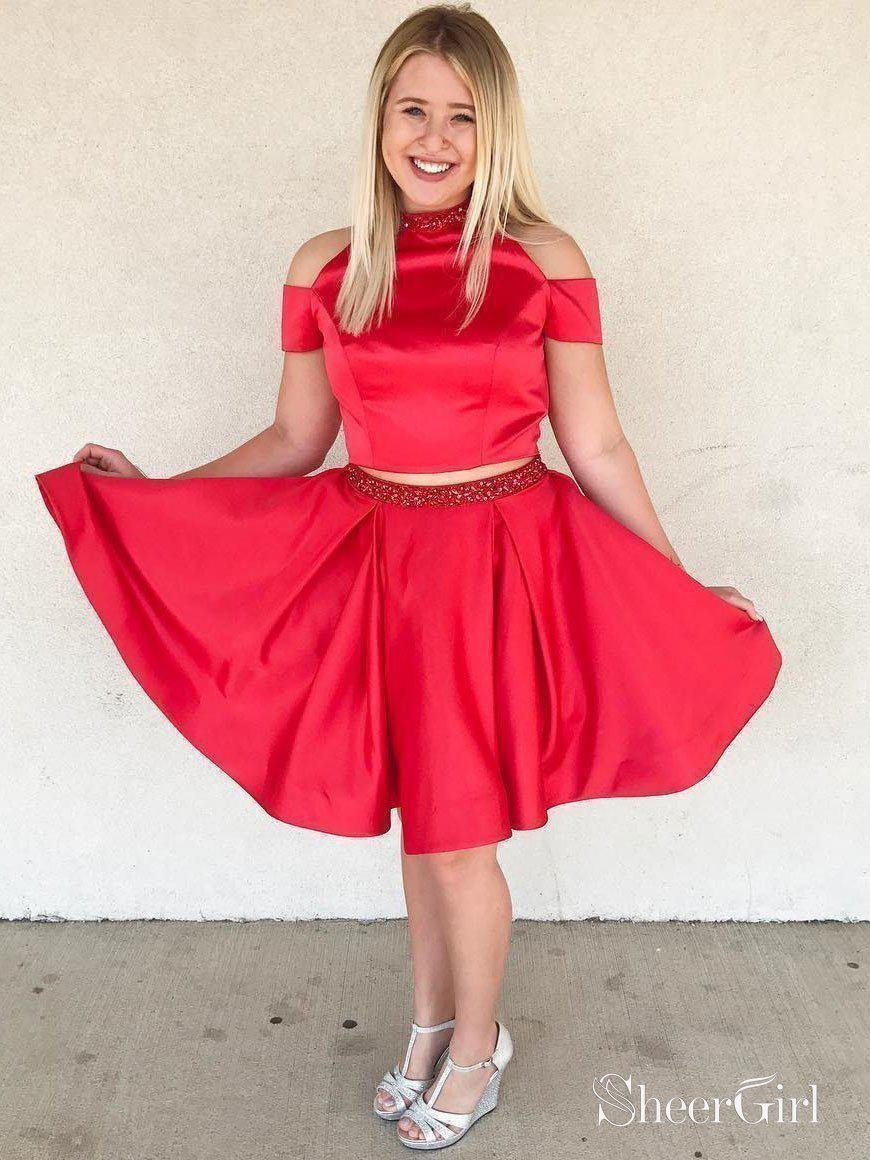 Two Piece A Line Short Red Homecoming Dresses Beaded Cold Shoulder Hoco Dress APD3425 Two Piece A Line Short Red Homecoming Dresses Beaded Cold Shoulder Hoco Dress APD3425
