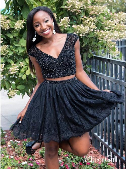 Two Piece Beaded Maroon Homecoming Dresses Lace Burgundy Hoco Dress ARD1778 Two Piece Beaded Maroon Homecoming Dresses Lace Burgundy Hoco Dress ARD1778