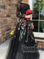 Vestido de fiesta negro de dos piezas con mangas largas y apliques de encaje ARD2724