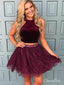 Two Piece Halter Lace Skirt Burgundy Homecoming Dresses with Rhinestone ARD1779