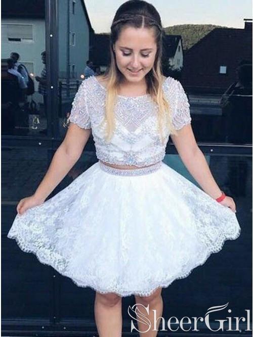 Two Piece Ivory Homecoming Dresses Beaded Sweet 16 Dress ARD2426-SheerGirl