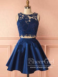 Two Piece Navy Blue Lace Homecoming Dresses Chic Lace Summer Dress ARD1540-SheerGirl
