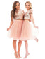 Vestidos de dama de honor rosas de dos piezas Vestidos de dama de honor hasta la rodilla de manga corta ARD1189