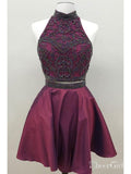 Two Piece Vintage Maroon Homecoming Dresses Beaded Retro Hoco Dress ARD1537-SheerGirl