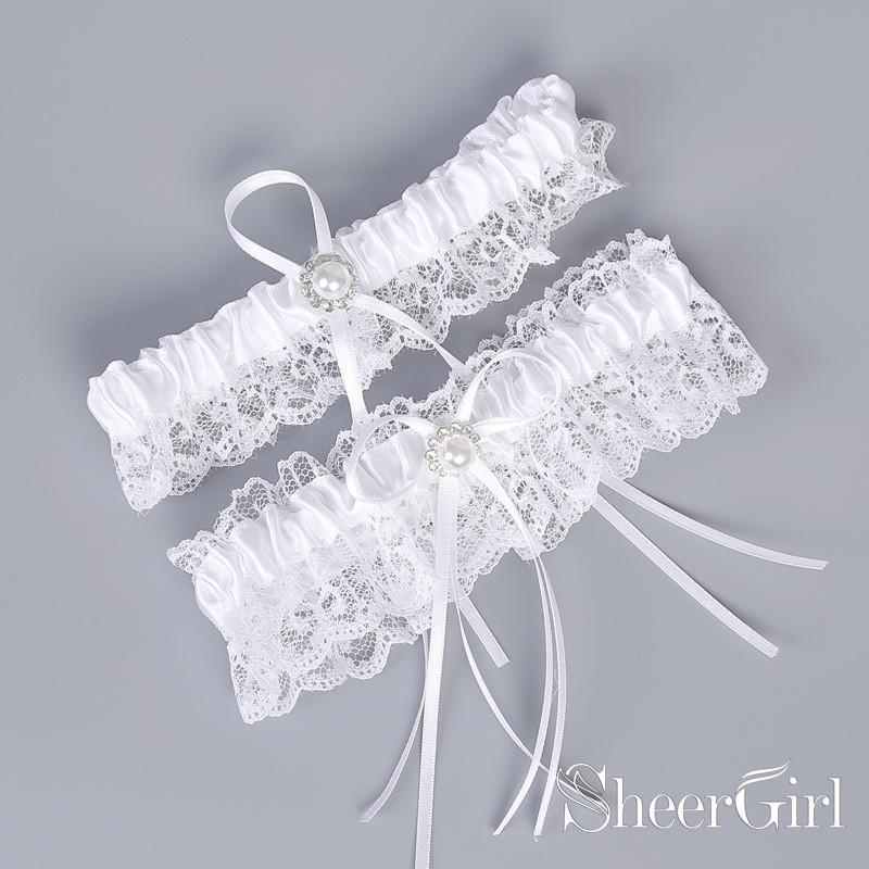 Two Piece White Wedding Garter Set Bridal Garters with Bow ACC1021-SheerGirl
