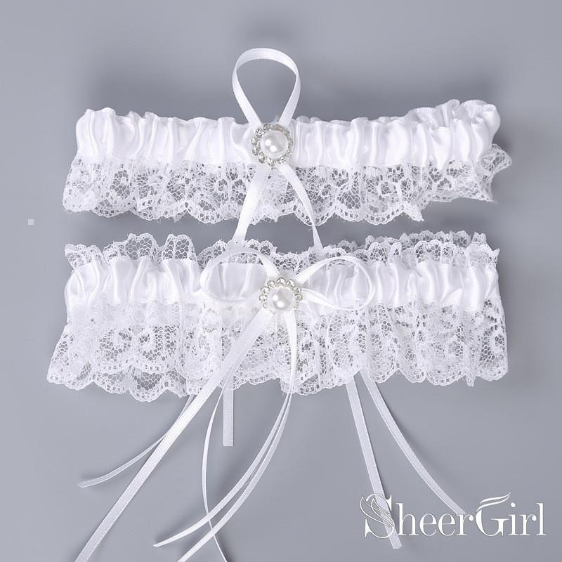 Two Piece White Wedding Garter Set Bridal Garters with Bow ACC1021-SheerGirl