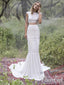 Vestidos de novia de sirena de encaje geométrico de dos piezas vestidos de novia simples de gasa de marfil AWD1627