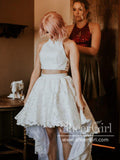 Two Pieces High Low Short Bridal Dresses Ivory Lace Small Train Wedding Dress AWD1639-SheerGirl