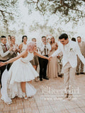 Two Pieces High Low Short Bridal Dresses Ivory Lace Small Train Wedding Dress AWD1639-SheerGirl