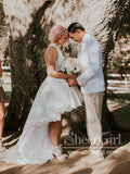 Two Pieces High Low Short Bridal Dresses Ivory Lace Small Train Wedding Dress AWD1639-SheerGirl